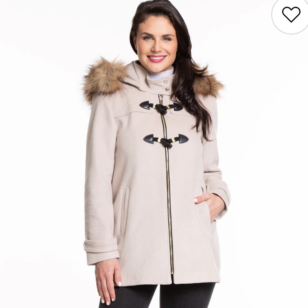 Women's Nine West Faux-Trim Hood Wool-Blend Toggle Coat